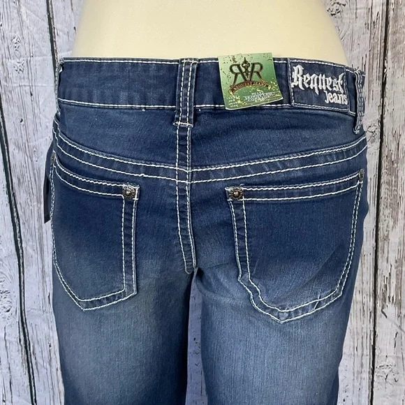 🎀HP🎀 Request Jeans Skinny Distressed Faded Jeans White Flowers & Stitching 9 - Picture 9 of 10